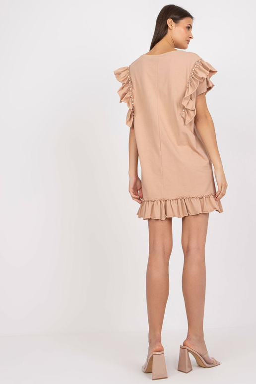 Kamieļu kokvilnas volānu mini kleita