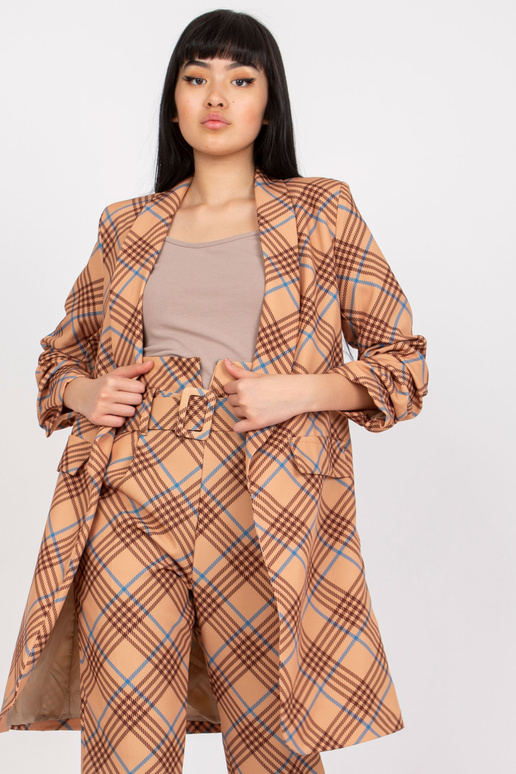 Bēšs un zils garš rūtains žakete Bēšs un zils garš rūtains žakete