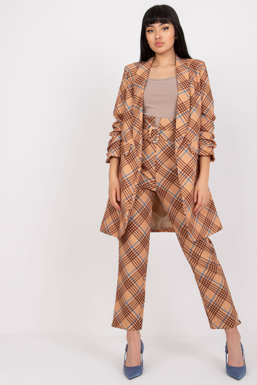 Bēšs un zils garš rūtains žakete Bēšs un zils garš rūtains žakete