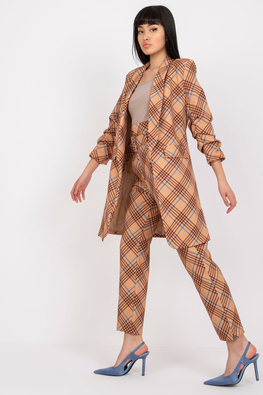 Bēšs un zils garš rūtains žakete Bēšs un zils garš rūtains žakete