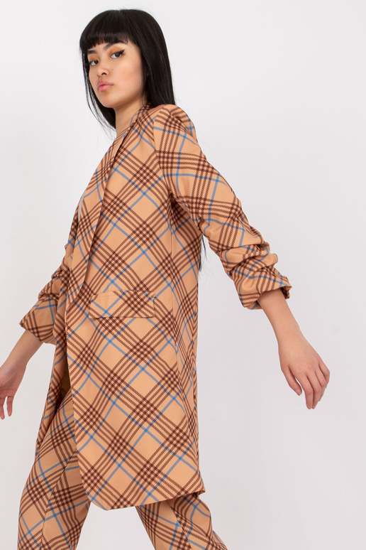 Bēšs un zils garš rūtains žakete Bēšs un zils garš rūtains žakete