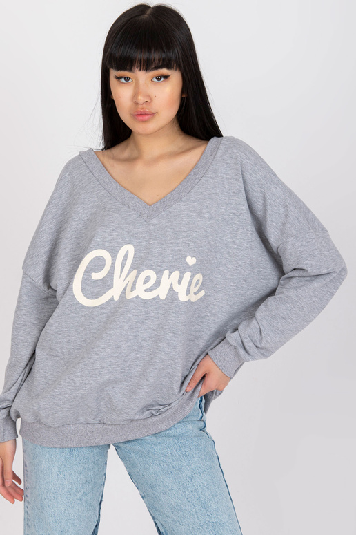 Pelēka melanža apdrukas džemperis ar... Pelēka melanža apdrukas džemperis ar...