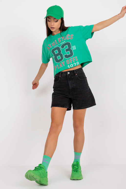 Zaļš īss T-krekls ar kokvilnas apdruku