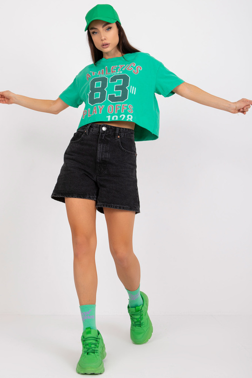 Zaļš īss T-krekls ar kokvilnas apdruku