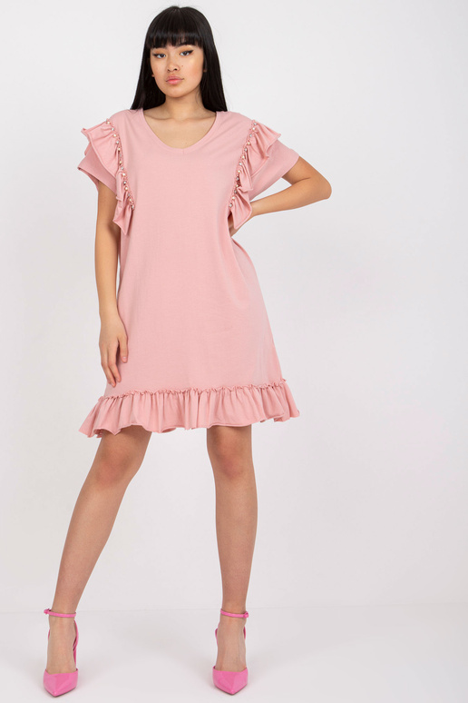 Gaiši rozā kokvilnas kleita ar volānu...