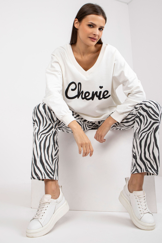 Ecru kokvilnas oversize džemperis ar...