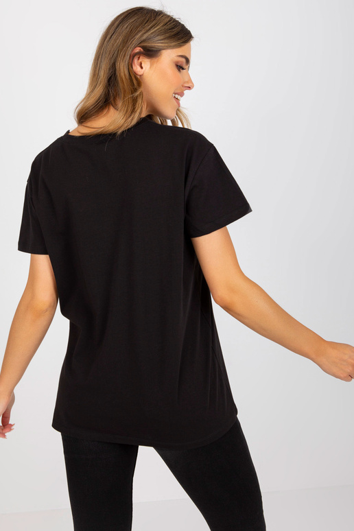 Melns un bēšs kokvilnas brīvs T-krekls