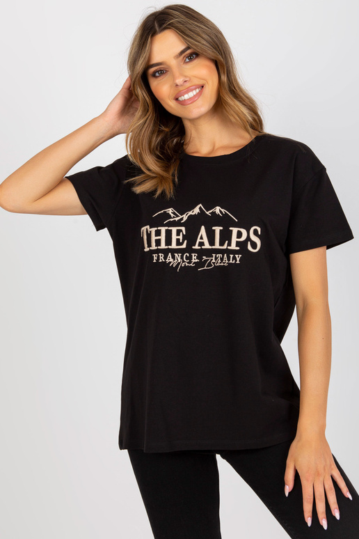 Melns un bēšs kokvilnas brīvs T-krekls