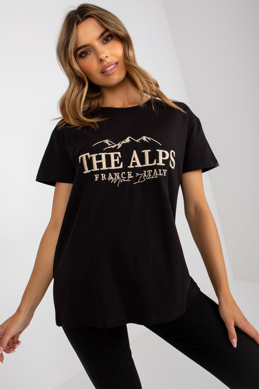 Melns un bēšs kokvilnas brīvs T-krekls