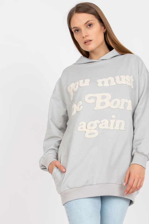 Gaiši pelēks garš džemperis ar kapuci...