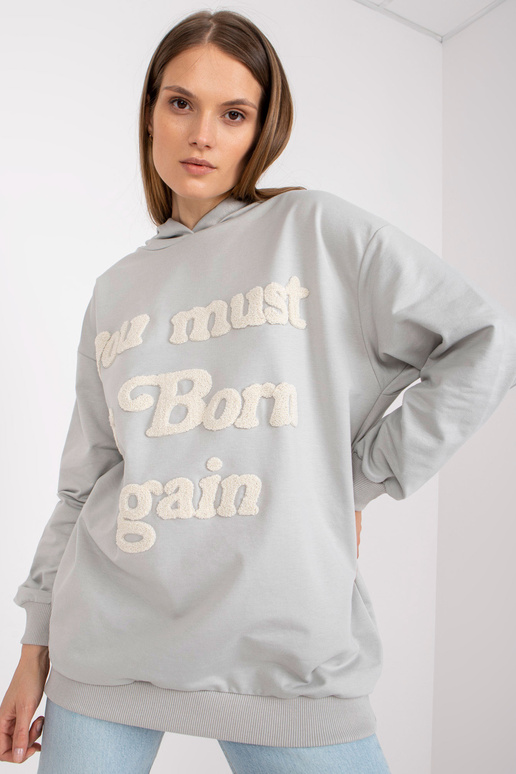 Gaiši pelēks garš džemperis ar kapuci...