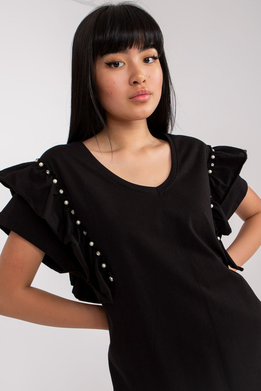 Melna kokvilnas ikdienas volānu kleita