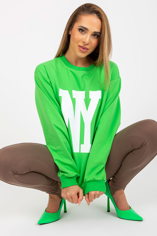 Gaiši zaļa kokvilnas apdrukas džemperis Gaiši zaļa kokvilnas apdrukas džemperis