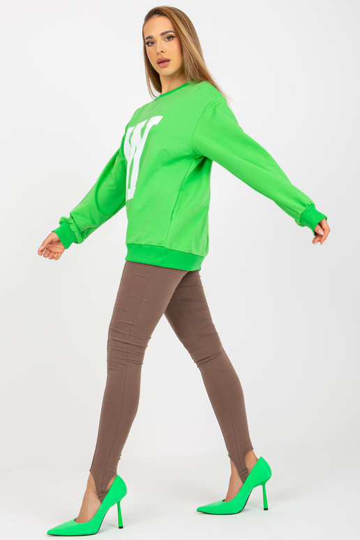 Gaiši zaļa kokvilnas apdrukas džemperis Gaiši zaļa kokvilnas apdrukas džemperis