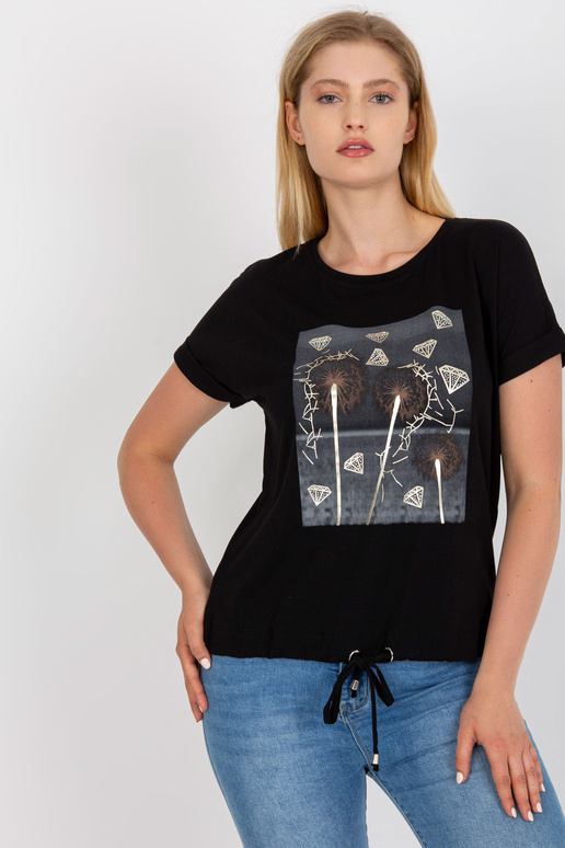 Melns liela izmēra kokvilnas T-krekls...