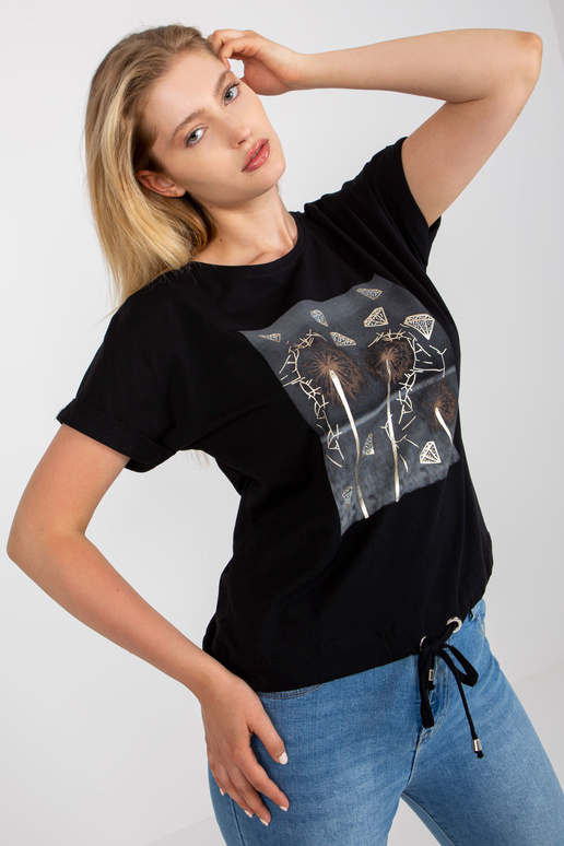 Melns liela izmēra kokvilnas T-krekls...