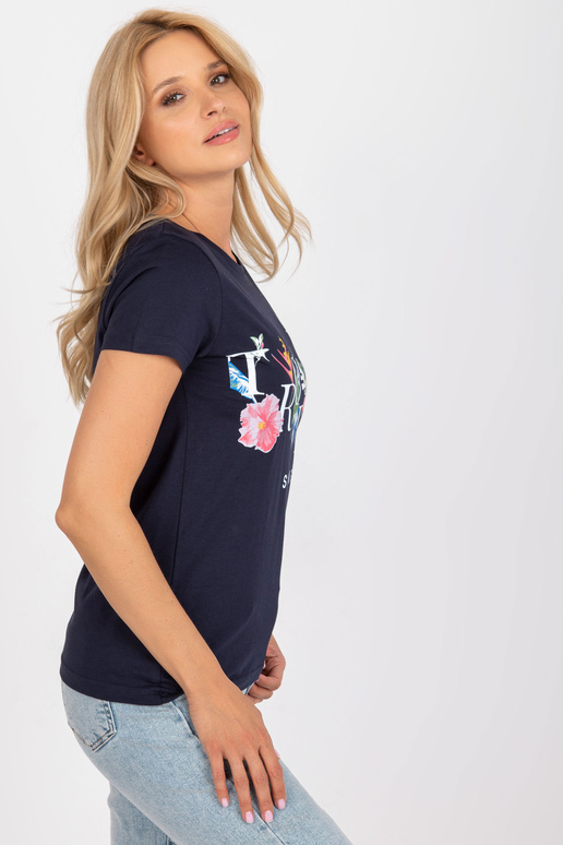 Tumši zils T-krekls ar krāsainu apdruku
