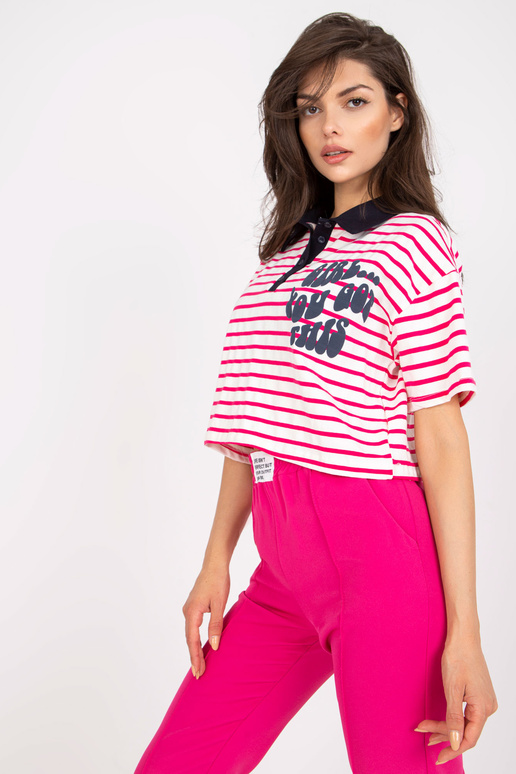 Balts un rozā īss polo krekls ar apdruku Balts un rozā īss polo krekls ar apdruku