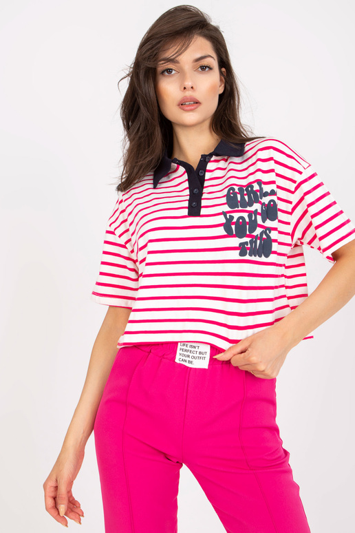Balts un rozā īss polo krekls ar apdruku Balts un rozā īss polo krekls ar apdruku