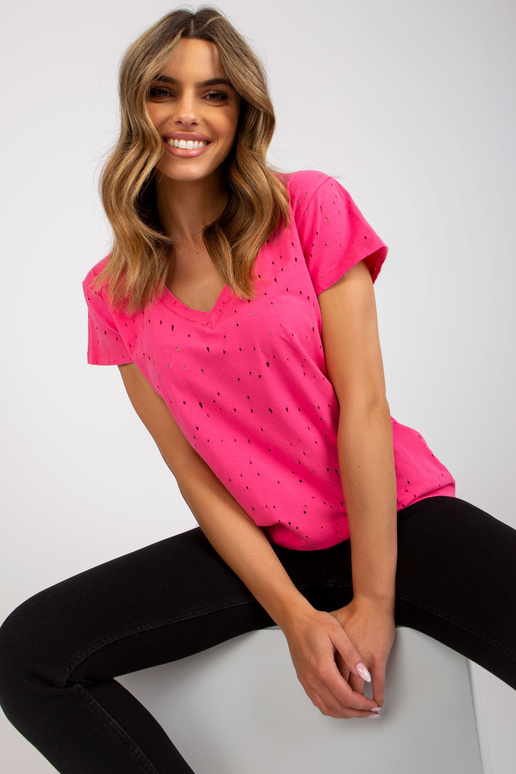 Rozā kokvilnas t-krekls ar V veida... Rozā kokvilnas t-krekls ar V veida...