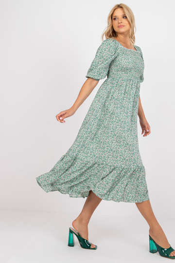 Zaļa puķaina midi kleita ar...