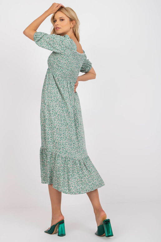 Zaļa puķaina midi kleita ar īsām...