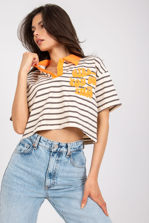 Bēšs pelēks sieviešu polo krekls ar... Bēšs pelēks sieviešu polo krekls ar...