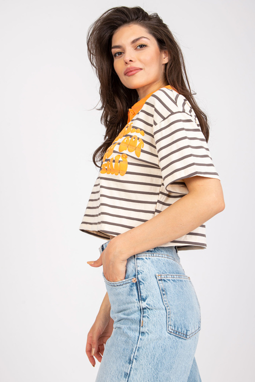 Bēšs pelēks sieviešu polo krekls ar... Bēšs pelēks sieviešu polo krekls ar...