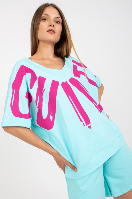 Piparmētru rozā brīva blūze ar apdruku