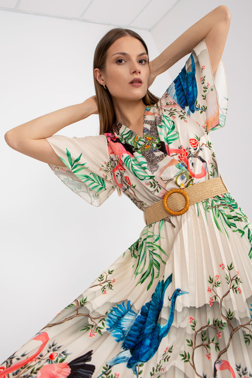 Bēša midi kleita ar apdrukām un...