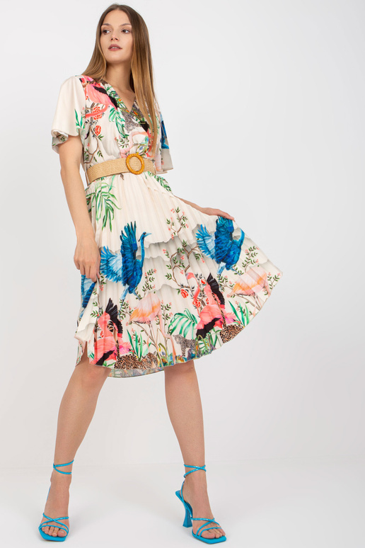 Bēša midi kleita ar apdrukām un...