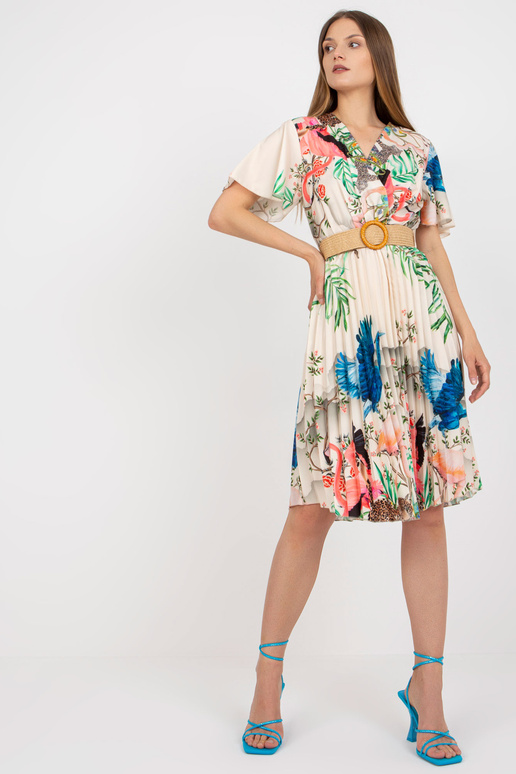 Bēša midi kleita ar apdrukām un...