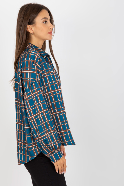 Tumši zils brīvs rūtains krekls