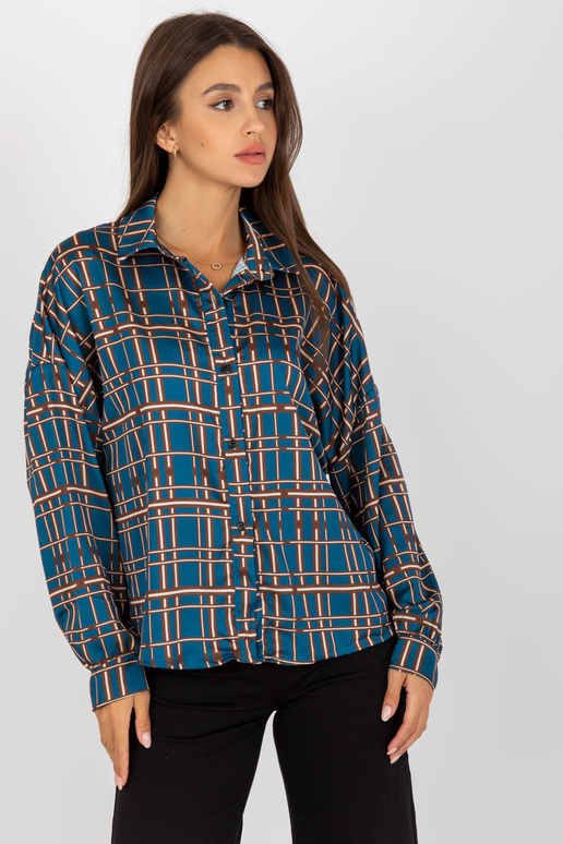 Tumši zils brīvs rūtains krekls