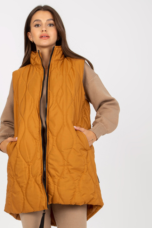 Gaiši brūna stepēta sieviešu veste ar...