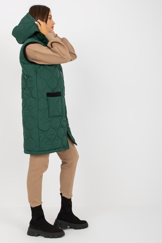 Tumši zaļa gara stepēta veste ar...