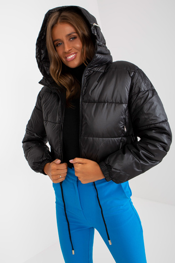 Melna īsa ziemas jaka ar...