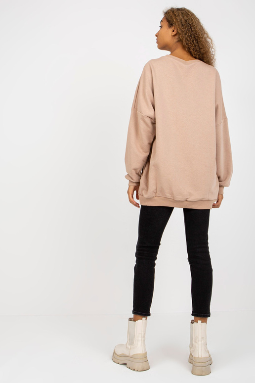 Bēšs brīvs sieviešu džemperis ar apdruku