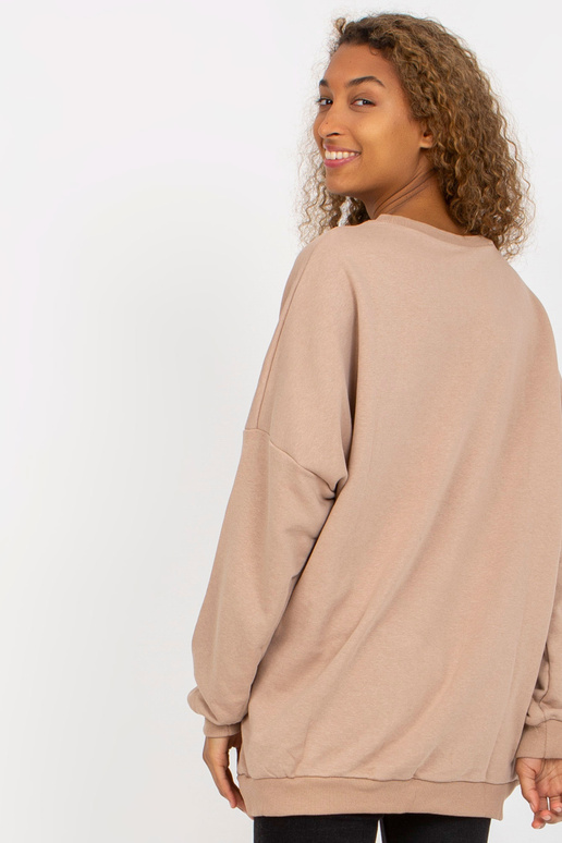 Bēšs brīvs sieviešu džemperis ar apdruku