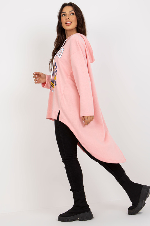 Hellrosa langer Hoodie mit Aufdruck