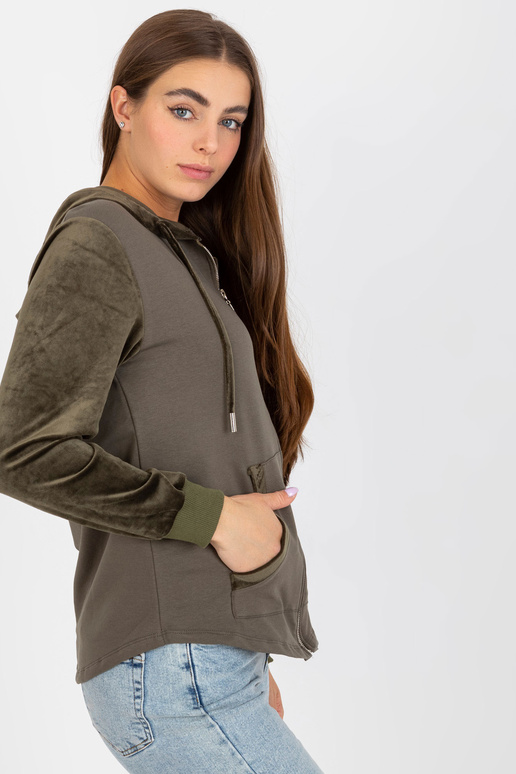 Khaki krāsas kokvilnas sporta krekls...