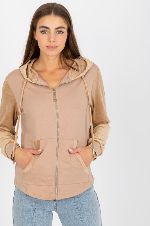 Bēšs sieviešu džemperis ar velūra... Bēšs sieviešu džemperis ar velūra...