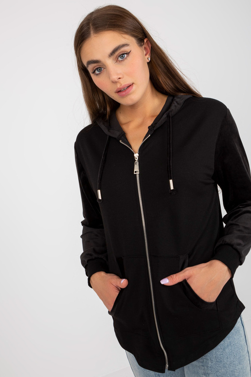 Melns kokvilnas džemperis ar kapuci