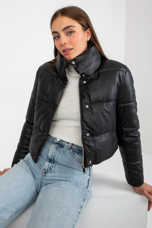 Melna īsa dūnu jaka no eko-ādas ar... Melna īsa dūnu jaka no eko-ādas ar...