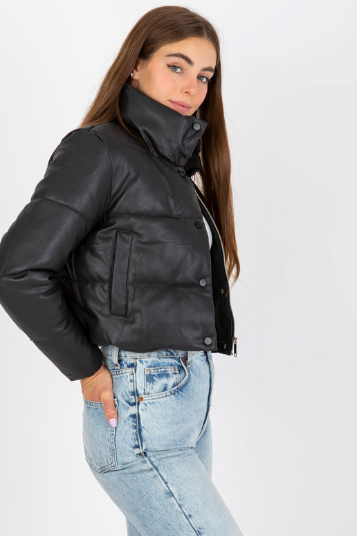 Melna īsa dūnu jaka no eko-ādas ar... Melna īsa dūnu jaka no eko-ādas ar...