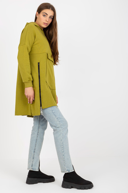 Garš olīvu džemperis ar rāvējslēdzējiem