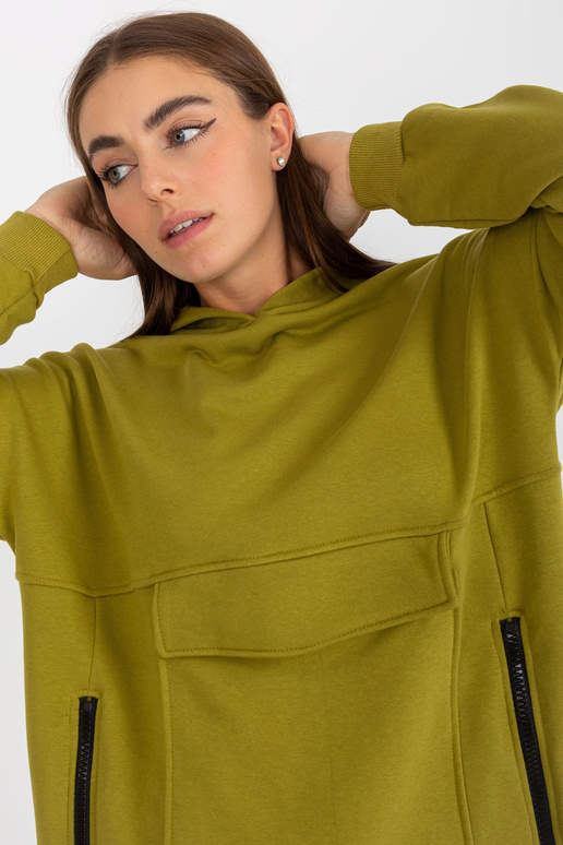 Garš olīvu džemperis ar rāvējslēdzējiem