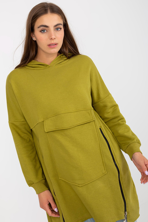 Garš olīvu džemperis ar rāvējslēdzējiem