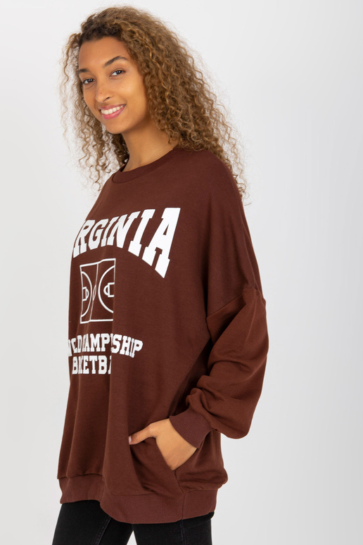 Tumši brūns brīvs sporta krekls ar...