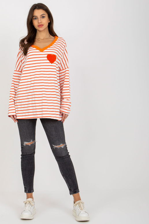 Oranža un balta brīva V veida kakla...